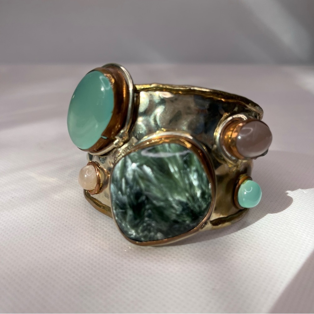 The Island Pearl Tri Metal Cuff Brutalist German Silver Copper Brass